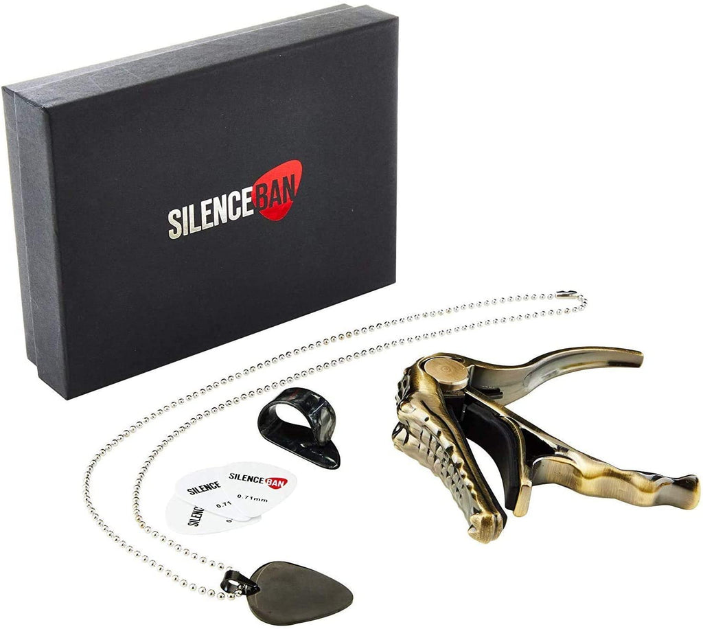 Silenceban™ 4 in 1 Gold Crocodile capo gift pack for guitar lovers - SilenceBan Music store