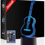 Guitar 3D Illusion Lamp Night Light Beside Table Lamp, Jawell 16 Colors Auto Changing Touch Switch Desk Decoration Lamps Birthday Gift with Remote Control - SilenceBan Music store