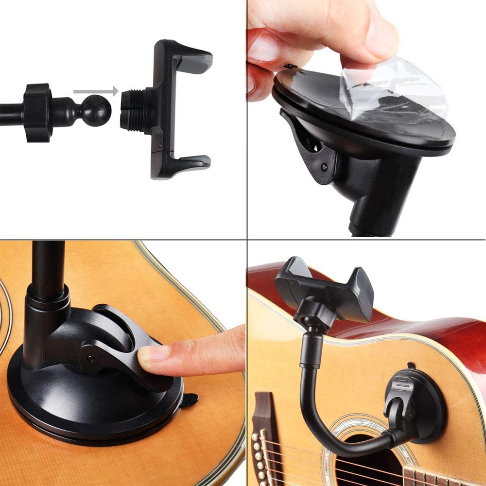 Smart Phone Smartphone Holder Mount Clip Suction Cup for Acoustic Electric Classical Guitar Suction Cup Phone Holder)