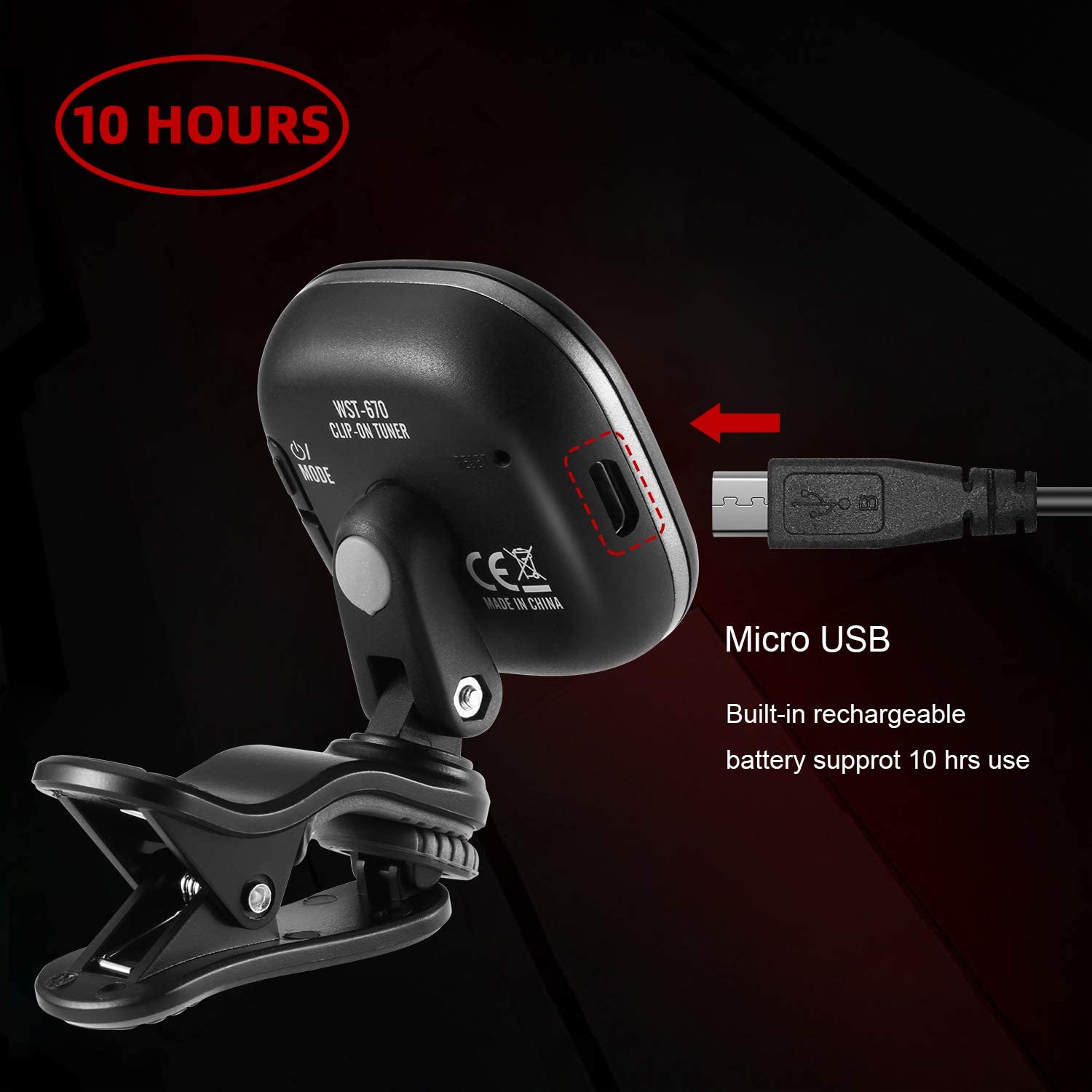 Guitar Tuner USB Rechargeable Clip-on Digital Tuner with Display - SilenceBan Music store