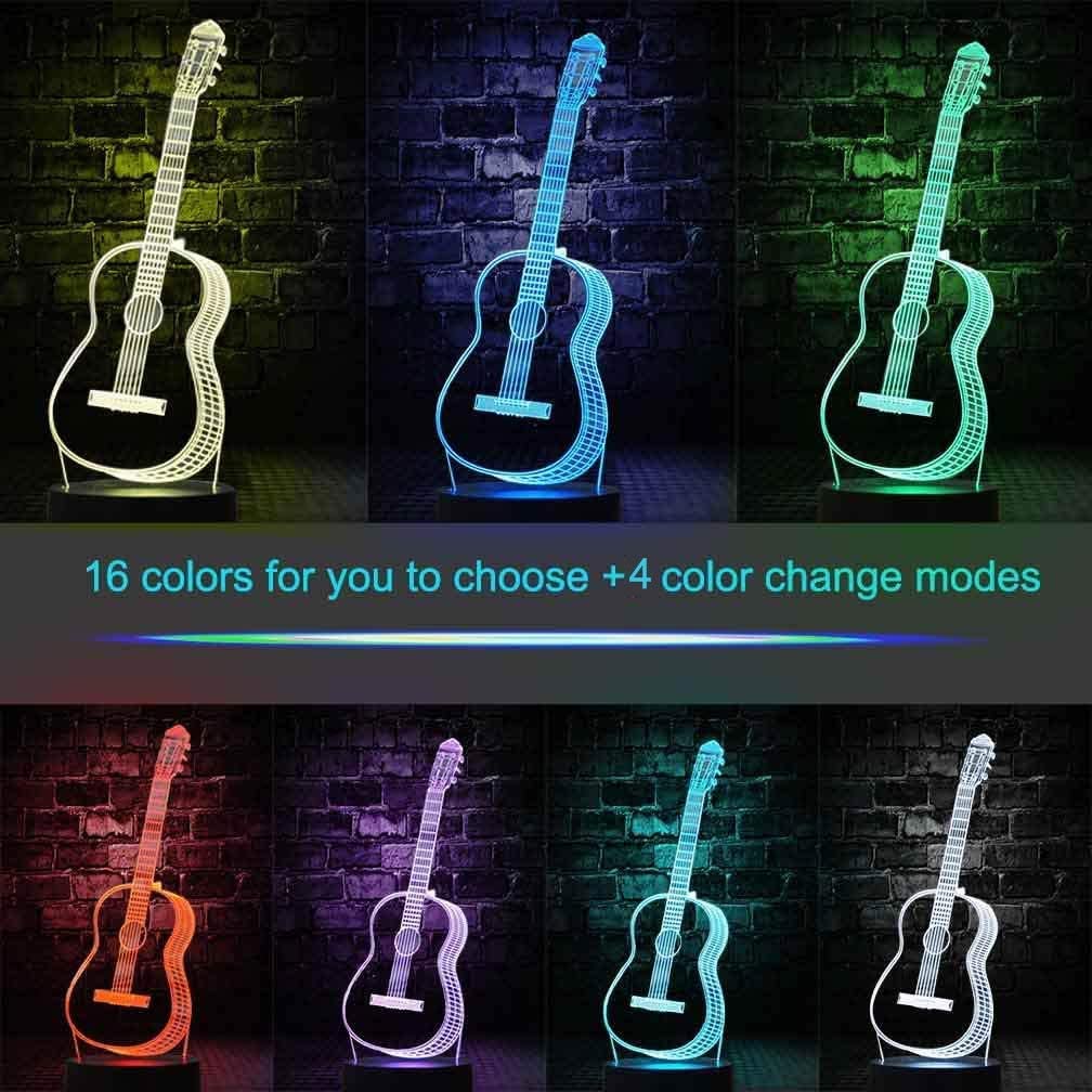 Guitar 3D Illusion Lamp Night Light Beside Table Lamp, Jawell 16 Colors Auto Changing Touch Switch Desk Decoration Lamps Birthday Gift with Remote Control - SilenceBan Music store