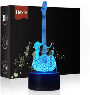 Guitar Night Lights 3D Illusion Bedside Table Lamp 16 Colours Changing Sleeping Lighting