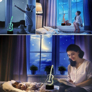 Guitar 3D Illusion Lamp Night Light Beside Table Lamp, Jawell 16 Colors Auto Changing Touch Switch Desk Decoration Lamps Birthday Gift with Remote Control - SilenceBan Music store