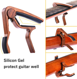 Guitar Capo for Acoustic Guitar,Ukelele, Electric Guitar,Bass with Wood Color Guitar Picks (Mirabow color) - SilenceBan Music store