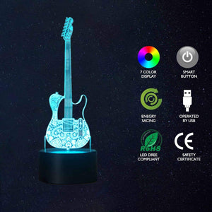 Guitar Night Lights 3D Illusion Bedside Table Lamp 16 Colours Changing Sleeping Lighting