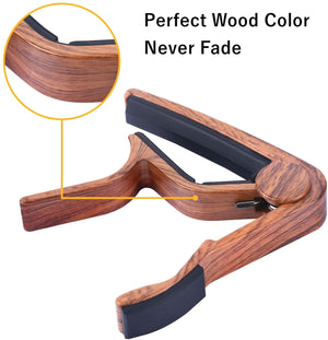 Guitar Capo for Acoustic Guitar,Ukelele, Electric Guitar,Bass with Wood Color Guitar Picks (Mirabow color) - SilenceBan Music store