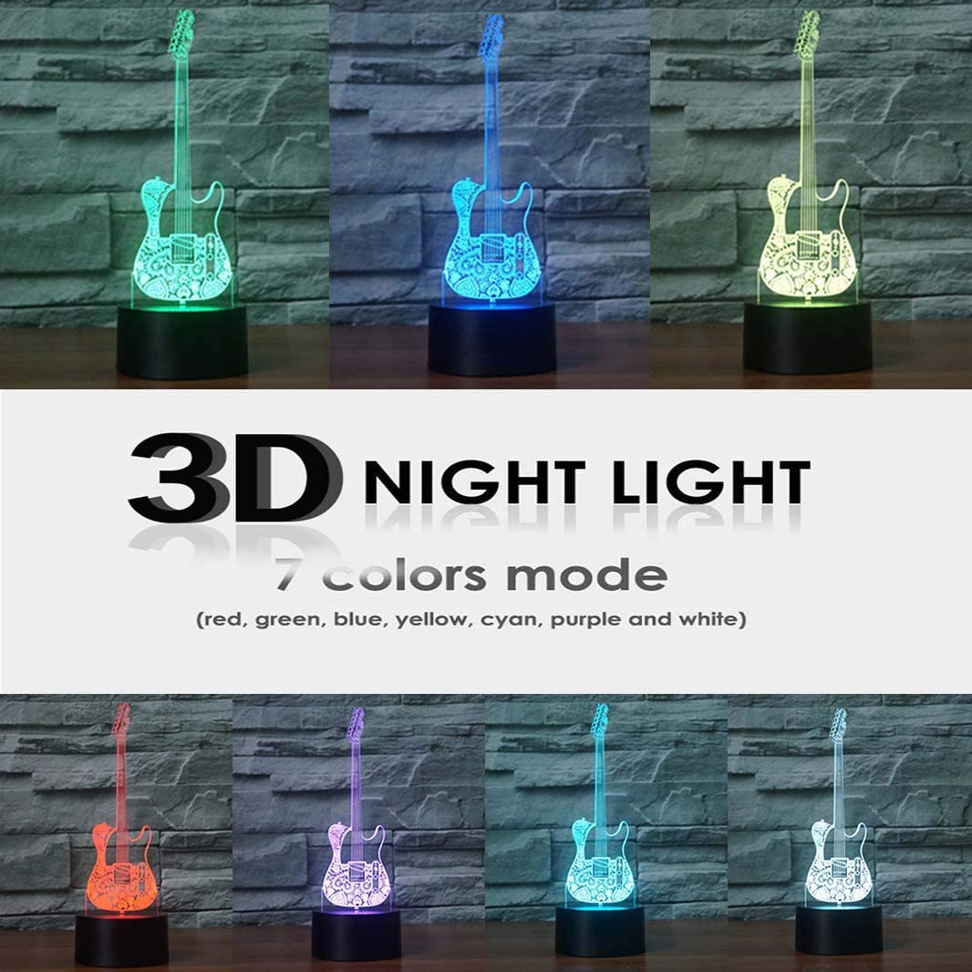 Guitar Night Lights 3D Illusion Bedside Table Lamp 16 Colours Changing Sleeping Lighting