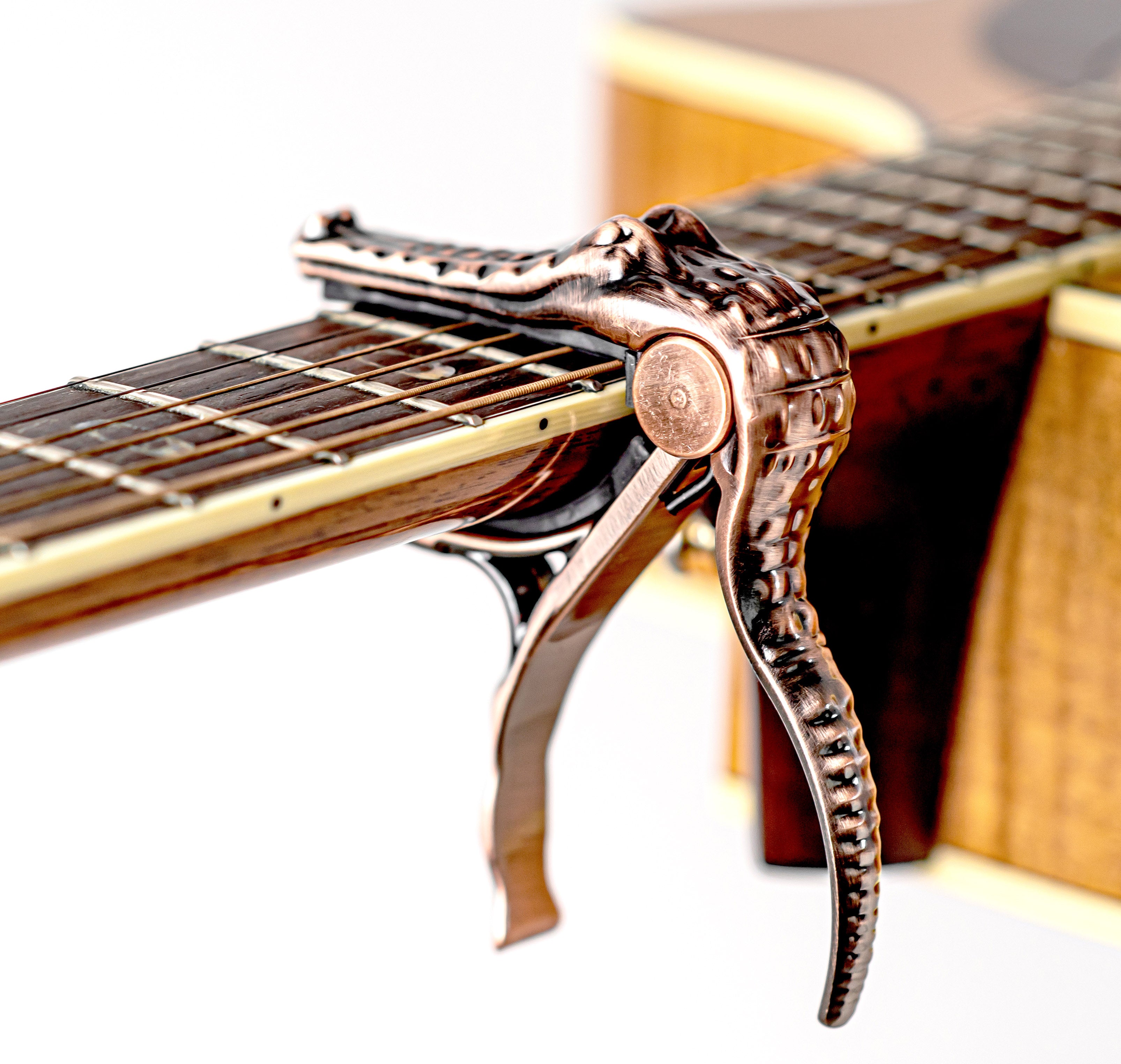 Silenceban™ Acoustic electric guitar quick change Bronze crocodile trigger capo - SilenceBan Music store